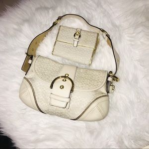 Pearl &Gold Canvas/Leather Coach Handbag & Wallet